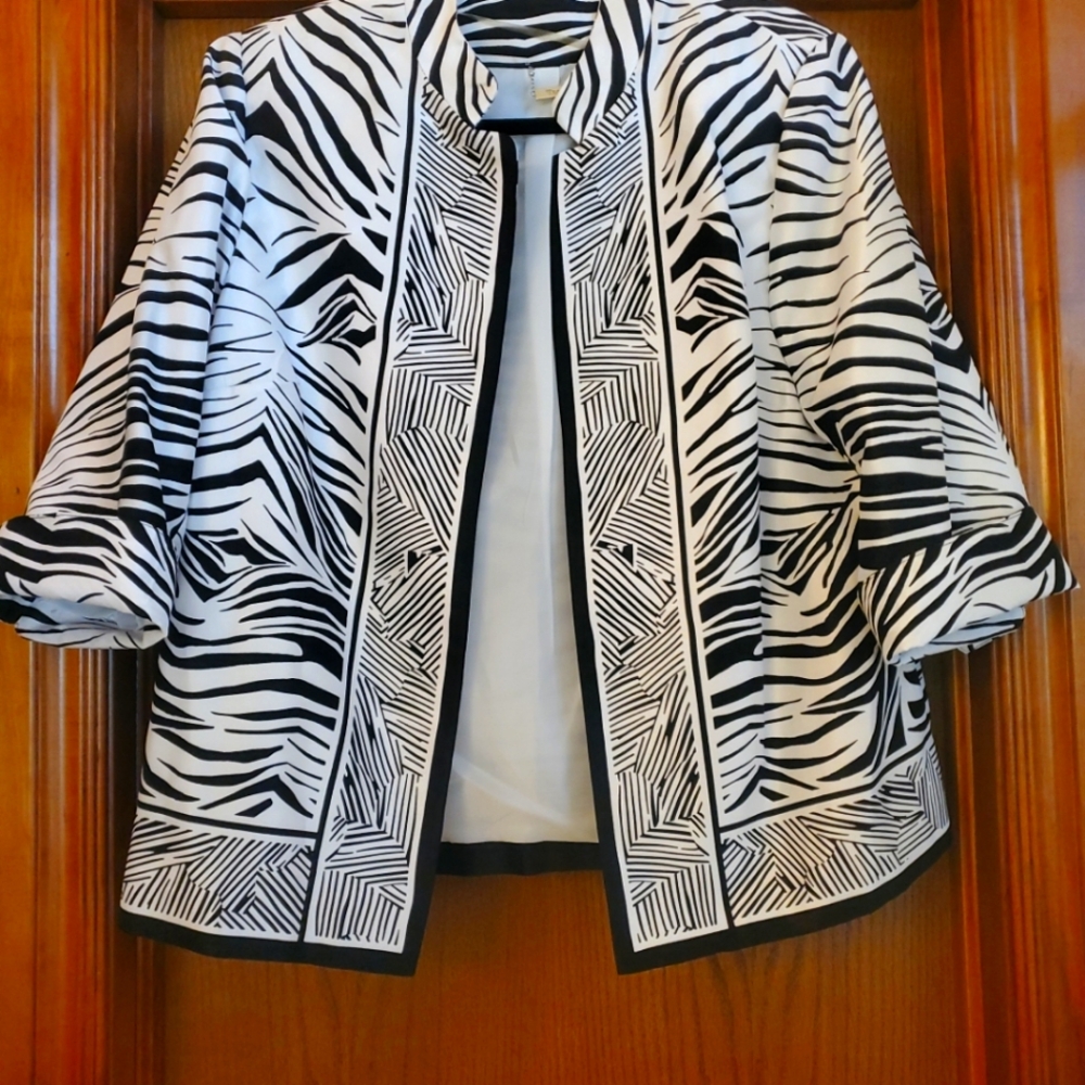 Stylish Tanjay Lightweight Open Front Zebra Print Women's Jacket Size 12